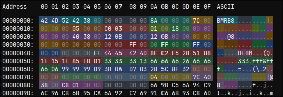 bmp header colored values